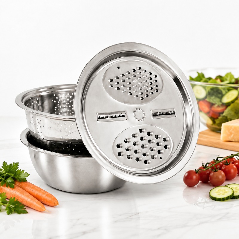 Cheese Grater Box - 3-delige RVS keukenvergietset, multifunctionele afgietbak met