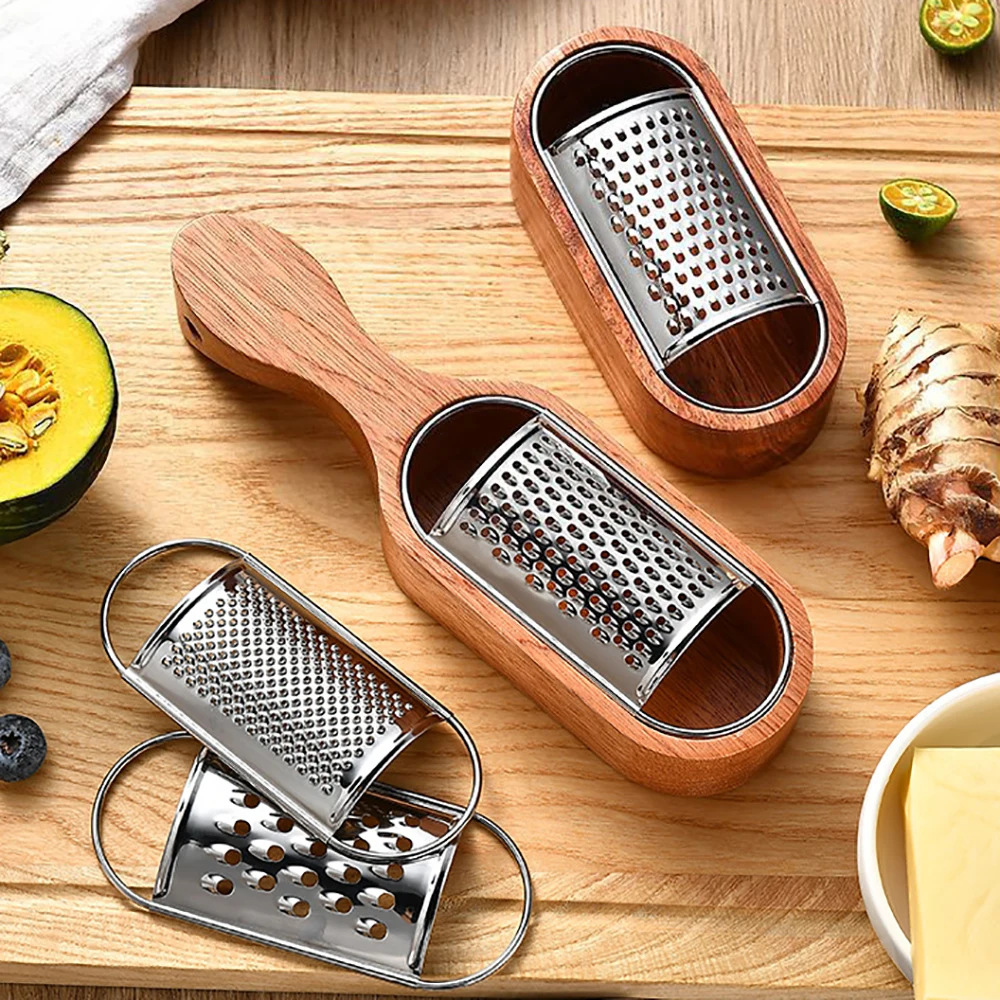Cheese Grater Box - 1/3 Stuks Kaasrasp Houten Opbergdoos Roestvrijstalen